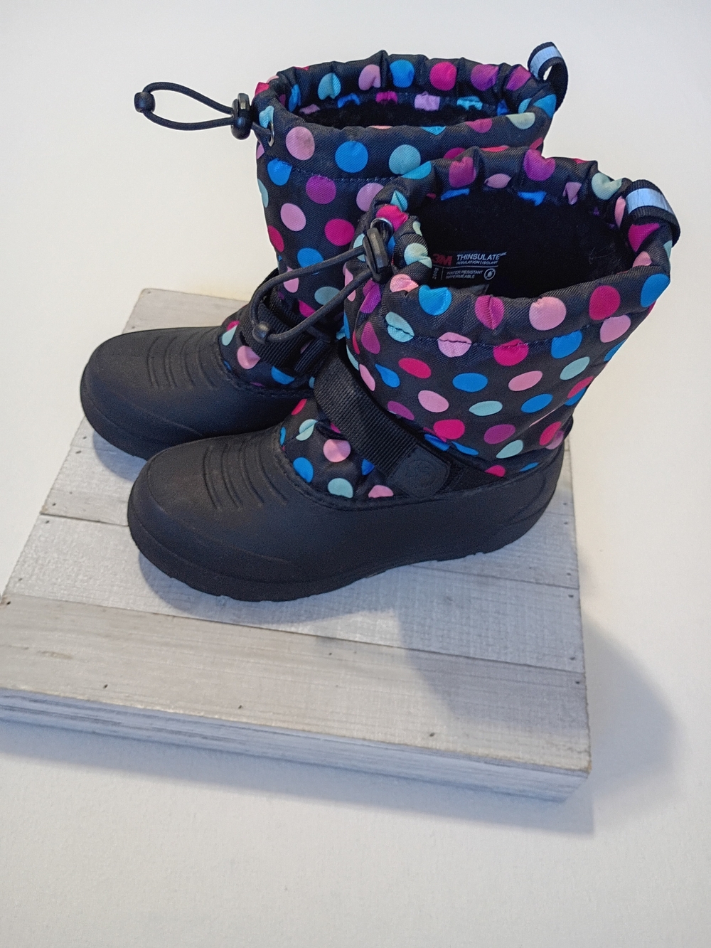 Northside Kids Size 2 Frosty Insulated Winter Snow Boots Black Polka Dot